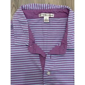 Peter Millar Mens Size L Pima Cotton Golf Polo Purple Striped Casual Stretch